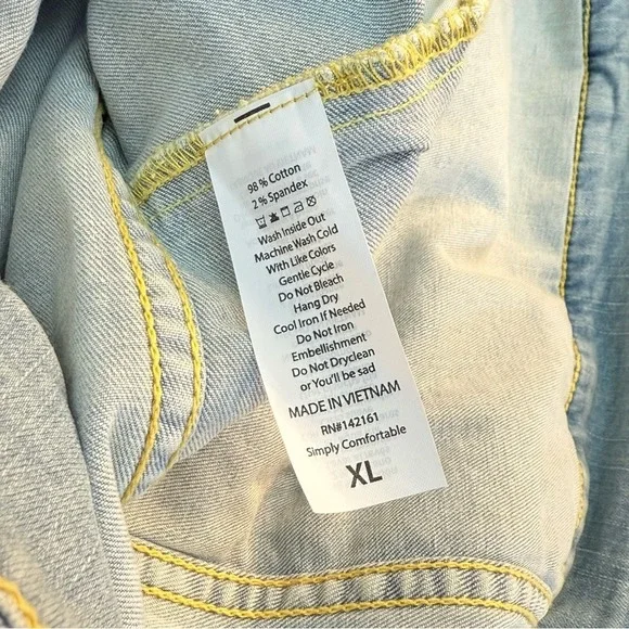 LuLaRoe Jaxon Denim Jacket‎ XL Light Wash Yellow Embroidered Boho Trucker Jean - Picture 11 of 13